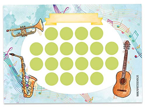Juego de tablero de recompensas para niños como bloc de notas desprendibles 10 hojas - Concepto motivador - con grandes pegatinas para niños y niñas - Juego de instrumentos con motivos 12.