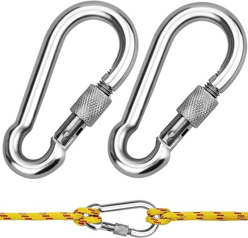 2 Stück Feuerwehr Karabinerhaken Groß Schraubkarabiner Edelstahl 80mm x 8mm Mit Schraube Rostfrei Mit Verschluss Karabiner Tragfähigkeit/WLL: 400kg