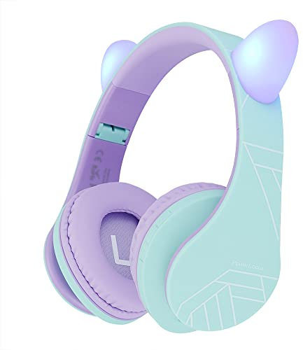 PowerLocus Auriculares para niños, Auriculares Bluetooth para niños, con 85DB Volumen Limitado, Plegable, con Micrófono, Micro SD Slot, Cascos Inalámbricos y con Cable, con Estuche