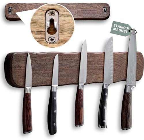 holz4home® La Madera Messerleiste Premium aus Holz | Eiche Dunkel | magnetisch 50 cm lang | Starker Magnet Messerhalter | Holzmesserhalter |
