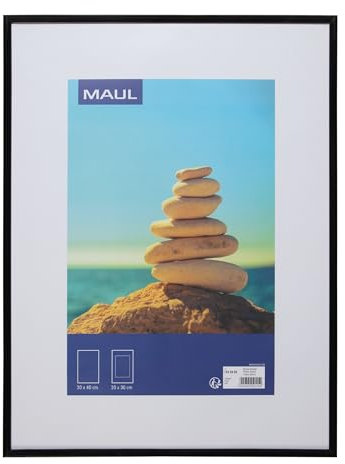 MAUL cornice foto 30x40 cm MAULart | Cornice per foto in plastica con intarsio passe partout | Cornici foto per formato orizzontale e verticale | Ideale per le foto | Nera