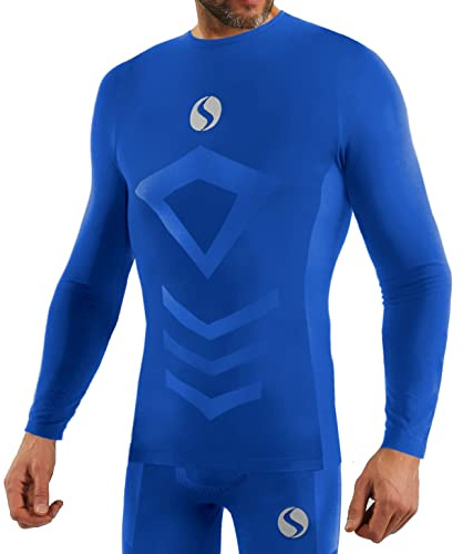 sesto senso Sportundertröjor för män, långärmad termoundertröja, kompressionströja, undertröja, blå, XXL/3XL