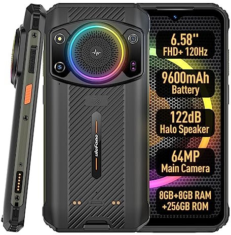 Ulefone ARMOR 21 Android 13 Smartphone Rugged, Infinite Halo, Altoparlante 122dB, 9600mAh Batteria, 64MP+24MP Fotocamera,16GB+256GB, 6,58 FHD+120Hz, Cellulare Impermeabile IP68, Slot Per 3 Schede