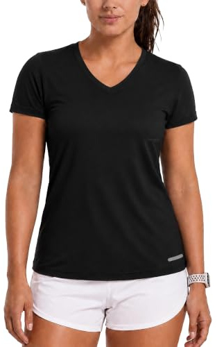Zengjo Women's Black V Neck - Quick Dry Workout Top (L)