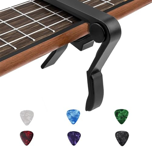 NIYATA – Juego de 7 Cejilla Capodastre de Guitarra Clásica con Guitarra de Mediador, Guitarra Eléctrica, Funciona con Guitarras, Clásicas y Eléctricas, así como con Ukelele (Negro)