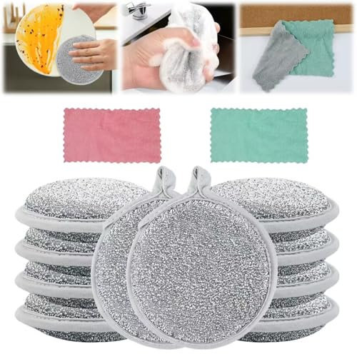 10 Wire Dish Cloth for Wet and Dry, Quick Dry Dishwashing Rags, Scratch-Resistant Wire Cleaning Cloths, Non Scratch Reusable Steel Wire Dishcloths, Wire Dishwashing Rags with Wiping Cloth for Kitchen