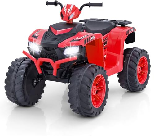 GYMAX Kids Electric Quad Bike, 24V Battery Powered Toy Car with Wireless Connection, USB, Music, Radio, Lights, Soft Start, Forward & Backward, Children Ride on ATV for 3 Years Old+ (Red)