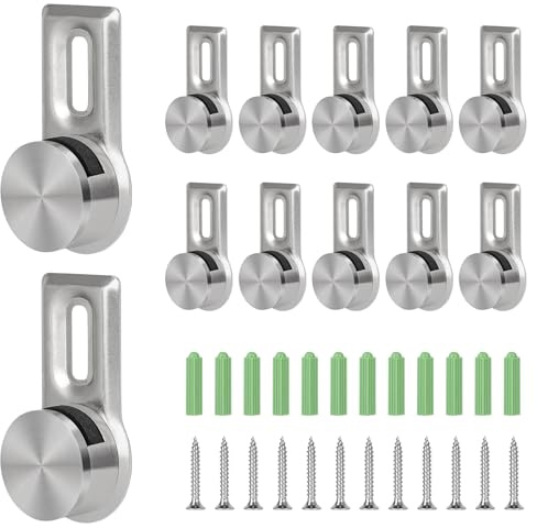 EFUTURETIME 12 x väggspegelkrokar för platttjocklek 4–7 mm, väggspegelhållare med 12 rostfria skruvar och 12 väggpluggar