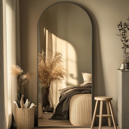 Homsion Full Length Mirror, 71x28 Oversized Arched Mirror Large Standing Mirrors, Tall Mirrors Body Floor Mirror for Bedroom Living Room Aluminum Frame, Black