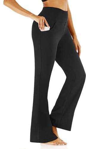 Wide Leg Trousers for Women, High Waisted Tummy Control Slim Fit Yoga Flared Leggings with Pockets for Casual Workout