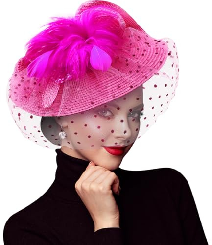 DRESHOW Fascinators per Capelli da Donna Fiore Mesh Piuma Fascinator Matrimonio Cocktail Tea Party Copricapo per Donna Ragazze