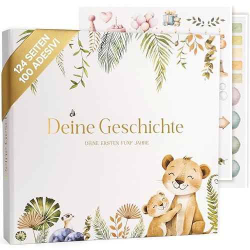 SweetyFox - mein erstes jahr babyalbum - Die ersten 5 Jahre - 124 Seiten und 100 Sticker - Babytagebuch - Erinnerungsbuch Babybuch