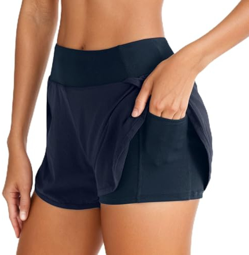 Neteson Pantalones Cortos Deportivos 2 en 1 Mujer Pantalón Corto Verano con Bolsillo Pantalones Cortos para Correr de Cintura Alta Secado rápido Short Running para Fitness Yoga Jogging Entrenamiento