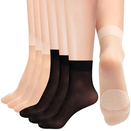 Kiiwah 12 Pares Calcetines Medias Mujer Medias de Nylon 20 Den Cortos Transparentes Calcetines de Tobilleros con Fondo Antideslizante