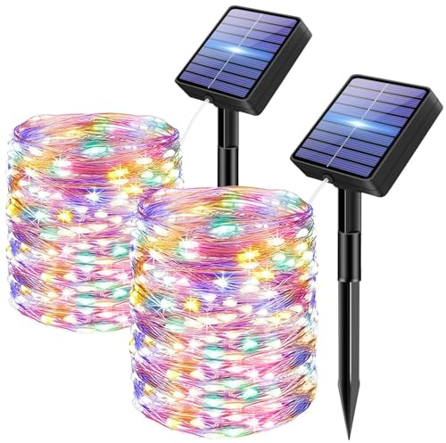 bitjam 2 Pack Solar String Lights Outdoor Garden, Total 30M/98FT 300 LED Fairy Lights Solar Powered Waterproof, 8 Modes Copper Wire Light for Patio Yard Wedding Christmas Party Decor, Multi-Coloured