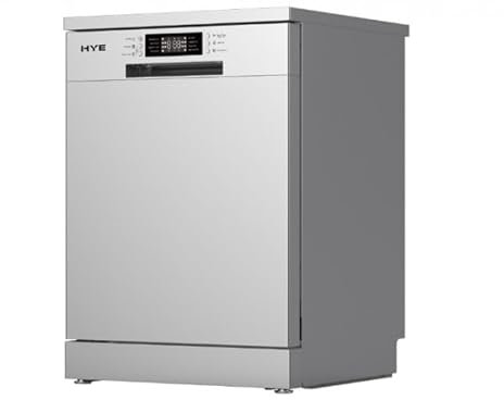 HYE Freestanding Dishwasher Machine – 60cm Full Size, 14 Place Settings, 9 Programmes with Quick Wash & Eco, Silver, Delay Timer, E Rated, 49dB, Cutlery Basket – DW0114PS04