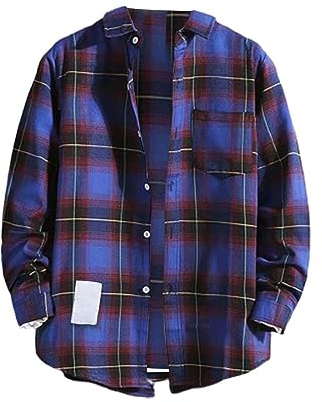 Cocila Mens Shirts Long Sleeve Checked Button Down Regular Fit Casual Cardigan Loose Blouse Comfortable Work Plaid Shirt for Everyday Wear Lumberjack Tops with Pocket Purple M