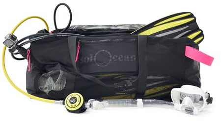 solOcean 100L XL Dive Mesh Duffel Bag - Extra Large Scuba & Snorkel Gear Bag Fits Long Fins & Full Set - Quick-Dry Lightweight Travel Bag with Bottom Drain Vents, Foldable