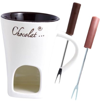 FytStycale Fondue Chocolat Bougie, Mug à Fondue au Chocolat en Céramique, Pot de Fonte 130ML pour Réchauffer Chocolats, Beurre et Fromage, Idéal Maison et Fêtes, Blanc avec 2 Fourchettes