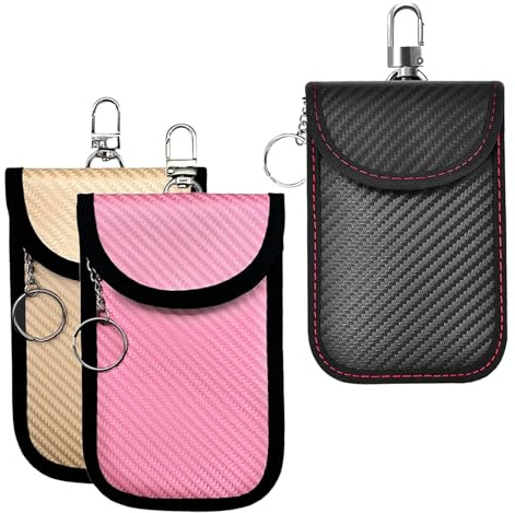3 Pack Faraday Pouch for Car Keys, Waterproof Anti-Theft RFID Signal Blocker Key Fob Protector for Keyless Entry Security (Pink/Gold/Black)
