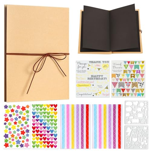 DIY Scrapbook Photo Album Kit - 21x15cm Accordion Kraft Paper Memory Book with Stickers, Stencils & Photo Corners - Small Scrapbooking Photo Book for Wedding Anniversary Graduation Gift