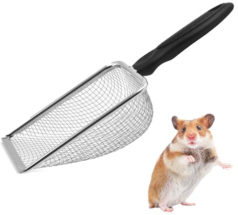 Honoflux Hamster Sand Bath Scoop with Filtering Mesh, Durable Stainless Steel Litter Cleaner for Pet Cage Maintenance