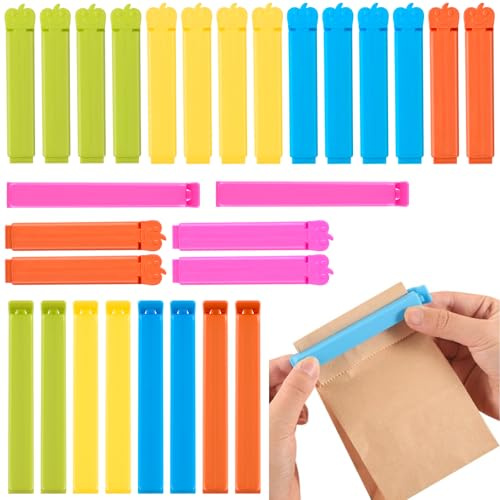 AiQInu 28 Piezas Pinzas Bolsas Alimentos 7/11 cm, Pinzas para Bolsas de Alimentos Reutilizables, Pinza para Cerrar Bolsas, Pinza Plastico para Snacks, Frutos Secos, Pan