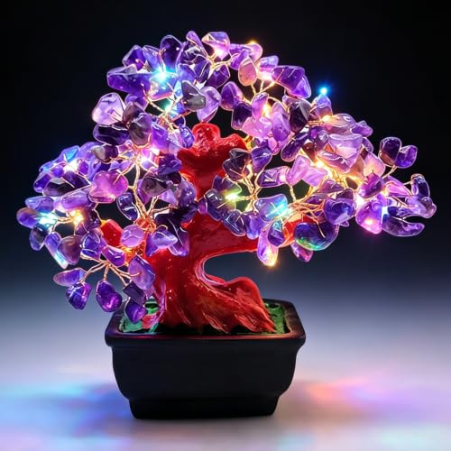 ALEENFOON Amethyst Crystal Tree,Positive Energy Bonsai Trees,Feng Shui Crystals Tree,Healing Gemstone Money Trees for Office, Room, Desk, Home Decor,Unique Gifts Family,Friends