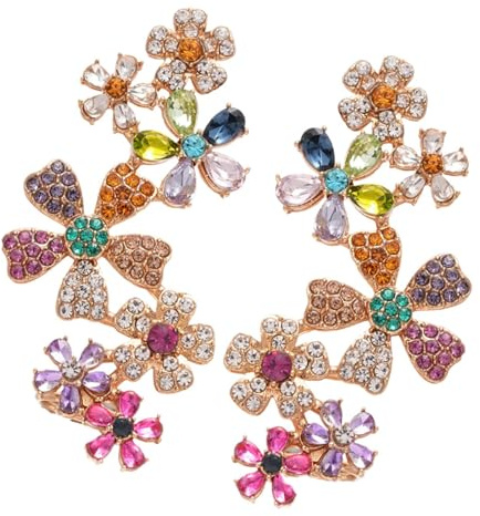 Boucles d ' oreilles à déclaration florale inspirées, design orné de cristaux, construction légère, idéales pour les tenues de fête nuptiale, boucles d ' oreilles de mode de pour femmes