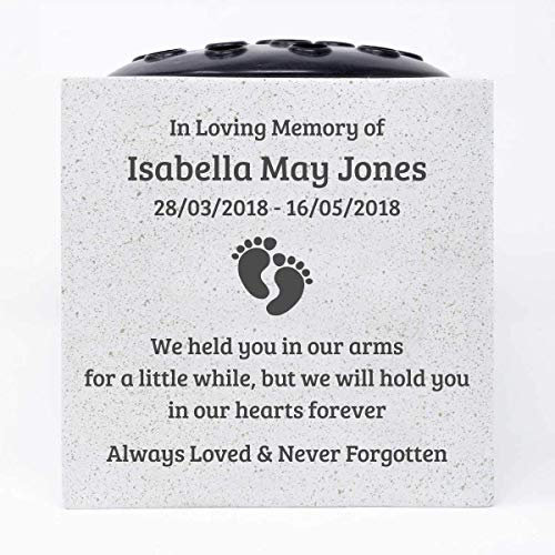 Personalised Baby Memorial Grave Vase with Footprints – Custom Cemetery Flower Pot, Graveside Plaque Marker, Remembrance Rose Bowl for Infant Loss Tribute