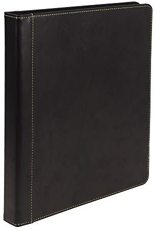 Samsill 0.5 Inch 3 Ring Binder, Leather, Black with Contrast Stitching, 8.5X 11 Inch, 3 Rings, Notebook Binder, Portfolio Organizer, Planner, Journal