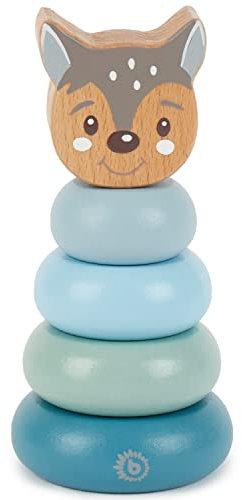 BIECO Holz Stapelturm Reh | 13,5 cm, blaugrün | Steckspiel ab 1 Jahr | 5-teilig | Motorikspielzeug