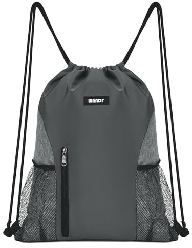WANDF Kordelzug Rucksack String Bag Wasserabweisende Cinch Bag Nylon Schwimmtasche für Gym Shopping Sport Yoga (Grau)