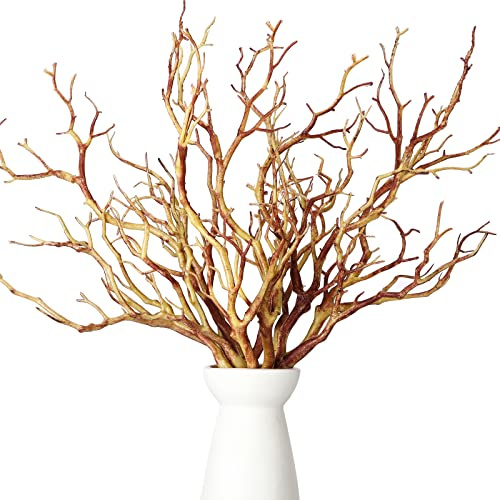 Geosar Lot de 10 Branches de Manzanita artificielles en Plastique en Forme de Bois de cerf - Petites Branches de Plantes décoratives pour décoration de Table de Mariage, fête prénatale (Marron Clair)