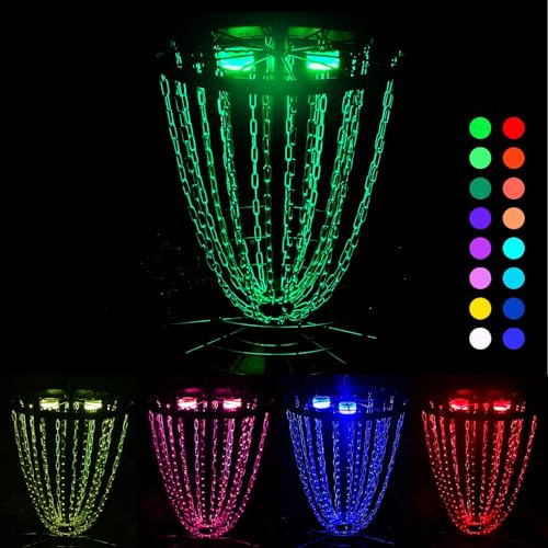 HIAARO LED Disc Golf Baskets Light 2 Pack with Magnetic Attachment, RF Remote Control, Waterproof, Multi Colored Adjustment Modes for Disc Golf Night Practice
