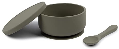 Tiny Dining Baby Silikonsaugschale Und Lüffel Set - Silber Salbei