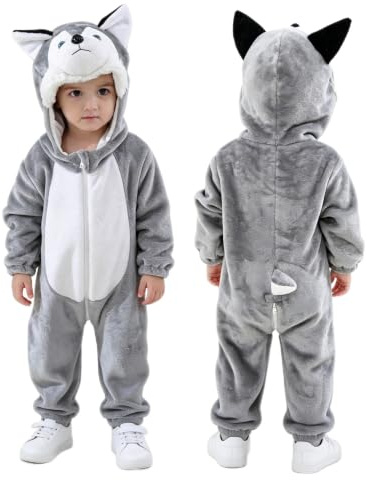 Doladola Unisex Baby Hooded Cartoon Animal Romper Toddler's Jumpsuit Baby's Outfit Infant's Pajama(4-5Years,Grey Husky)