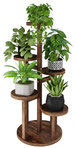 Bamworld Blumenständer Holz Pflanzenständer Pflanzenregal Outdoor Blumenregal Balkon Fensterbank 5 Etagen Garten Wohnzimmer Schlafzimmer