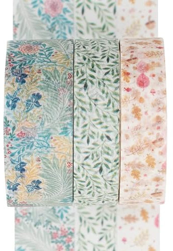 YUBX 3 Rollen Washi Tape Set Kreative Basic Dünn Dekorative Bänder für Kunst, DIY Handwerk, Bullet Journals, Planer, Scrapbooking, Verpackung (Flowers and Leaves)