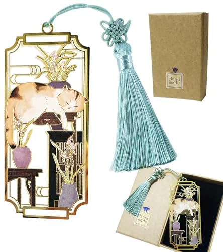 HEYMILA Marque Page en Métal avec Chat, Cadeau D'anniversaire pour les Femmes et les Amateurs de Marque-Pages, les Enseignants et les Étudiants, Cadeau pour le Club de Lecture - Bleu violet