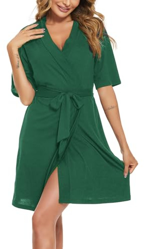 Rayson Accappatoio da Donna Elegante Kimono Camicie da Notte Maniche Corta Scollo a V Vestaglia Cintura Camicia da Notte(Verde,XL)