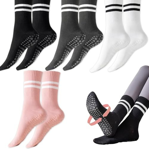 Scettar 4 Pares Calcetines Antideslizantes para Mujer, Calcetines Pilates Con Suela de Silicona, Para Yoga,Pilates,Ballet y Fitness