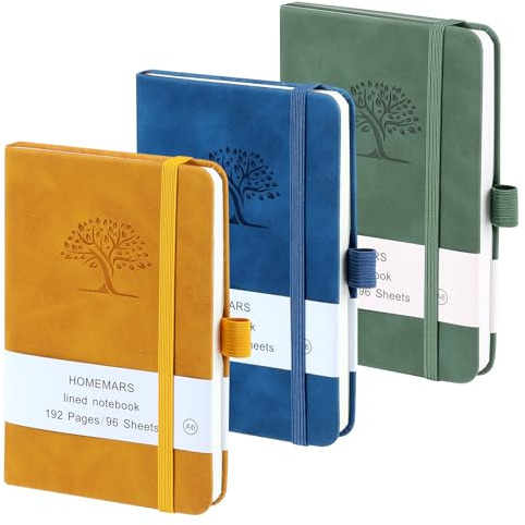 libretas A6, juego de cuadernos de 3 piezas, cuaderno pequeño, bloc de notas de 14,4 cm x 9,6 cm, Azul, Amarillo, Verde,192 páginas, Notebook, cuaderno de bolsillo, diario de viaje, cuaderno de cuero