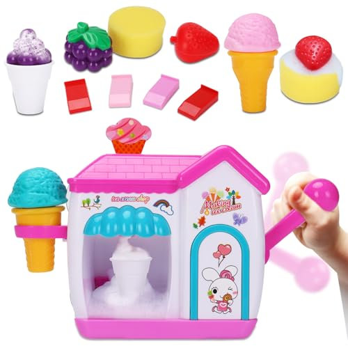 Baby Bath Toys for 3 4 5 Year Olds, Ice Cream Foam Bath Toys Cake Play Set, Girls Boys Kids Toddler Bath Time Toys, Baby Shower Water Play Toys for Kids 3 4 5 6 7 8 Year Olds Birthday