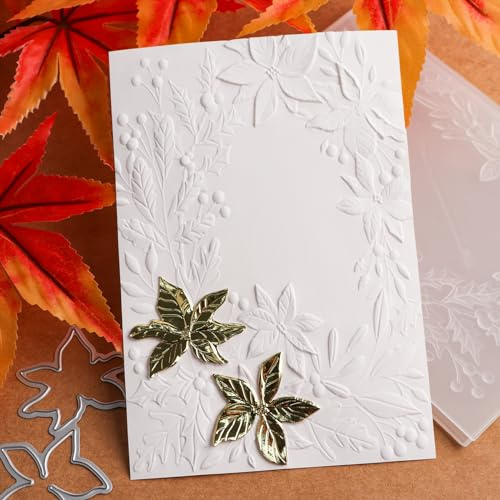 Briartw 3D-präglingsmapp och matchande matriser för korttillverkning jul järnek julstjärna klar plaststruktur bleknar prägling mapp mall för scrapbooking och andra pappershantverksalbumstämplar