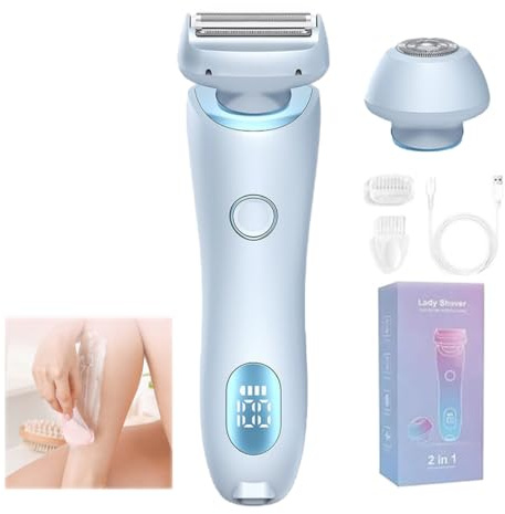 Rasoio Elettrico Da Donna, Tagliacapelli 2 In 1, Rasoio Da Donna Ricaricabile A Umido E A Secco, Testina Rimovibile E Sostituibile, Testina Rimovibile, Per Bikini Ascelle Braccia Gambe (Blue)