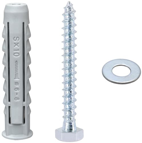 12 PCS Heavy-Duty Masonry Brick Wall Fixing Screws Bolts Anchors - Hex Self-Tapping Screws with Expansion Plugs and Washers for TV Mounts, Water Heaters, and Cabinet Installation (M6)