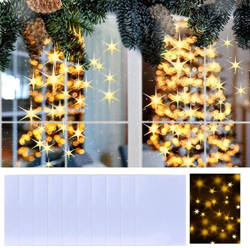 LAMEK 10 Stück Lichteffekt Folien Stern Effektfolie Lichteffektfolie 30x21cm PVC 3D Lichteffektfolie DIY Laternen Bastelfolie Windlichter Windlichter Basteln Zauberfolie für Advent Weihnachten