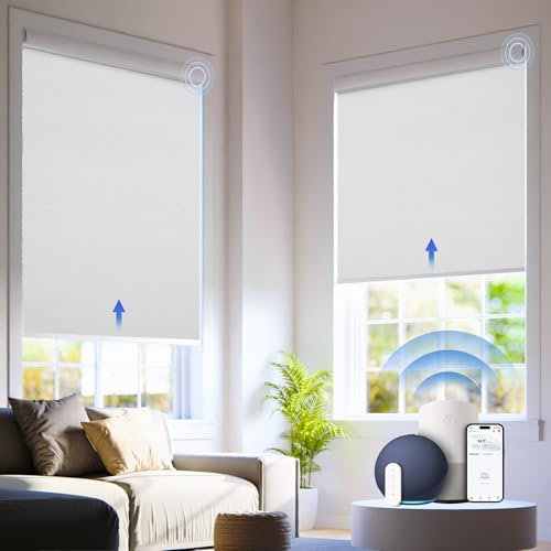 Motorized Blinds with Remote, 100% Blackout Electric Blind for Windows,Smart Automatic Blinds Cordless Roller Shades, White 39 W x 72 H