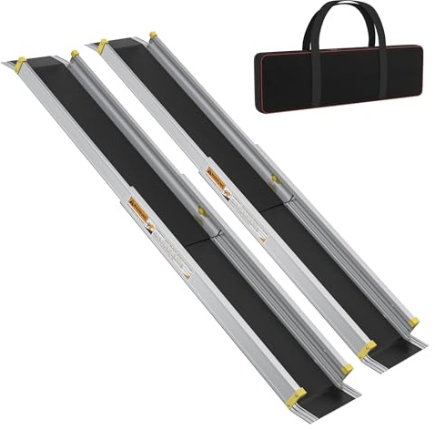 Aufun 2pcs Rollstuhlrampe Aluminium Teleskop 75.5-122cm mit Tasche, rutschfeste Verlängbare Teleskoprampe mit 272KG Ladenkapazität Ideal für Handrollstühle, Elektrowehllstühle und Rollatoren